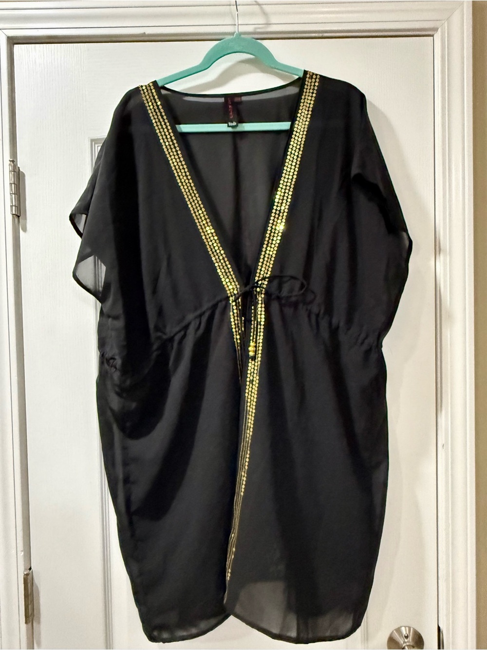 Moda Black and Gold Sheer Cover-Up OS
